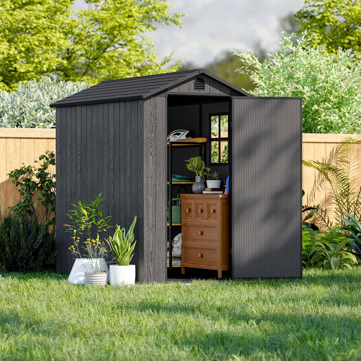 Patiowell 4x6 Easy Installation Outdoor Storage Plastic Shed - Store Patio Furniture, Garden Tools Bike Accessories, Beach Chairs and Lawn Mower