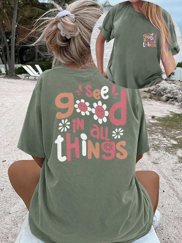 Women "See Good In All Things" Graphic Print Casual T-Shirt, Beach