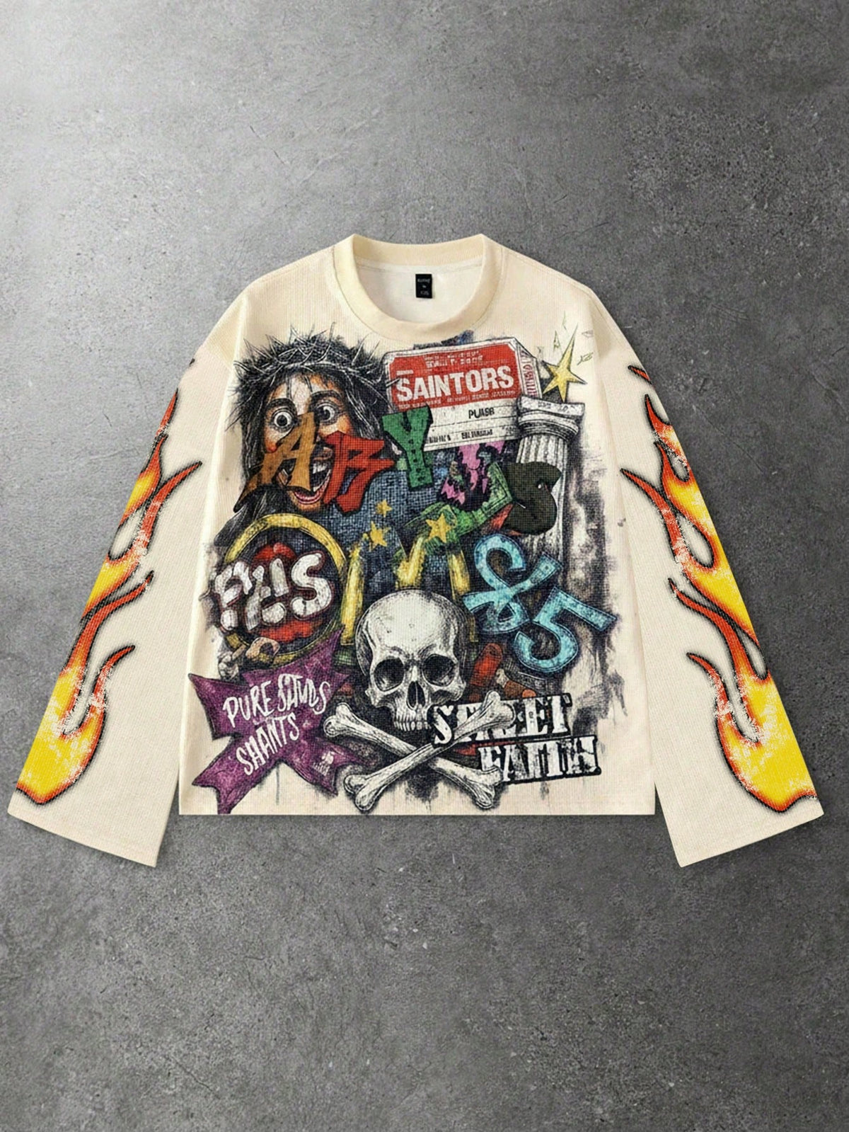 ROMWE MEN Street Life Spring Casual Graphic Men'S Skeleton Print Long Sleeve T-Shirt, Vintage Street Style