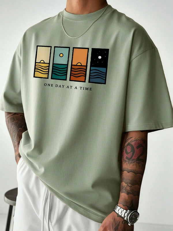 Men's Minimalist Printed Short Sleeve T-Shirt, Comfortable & Breathable, Suitable For Summer, Leading Fashion