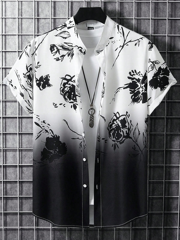 Manfinity Homme Men Floral Print Graphic Short Sleeve Shirt Without Tee, For Husband, Vacation