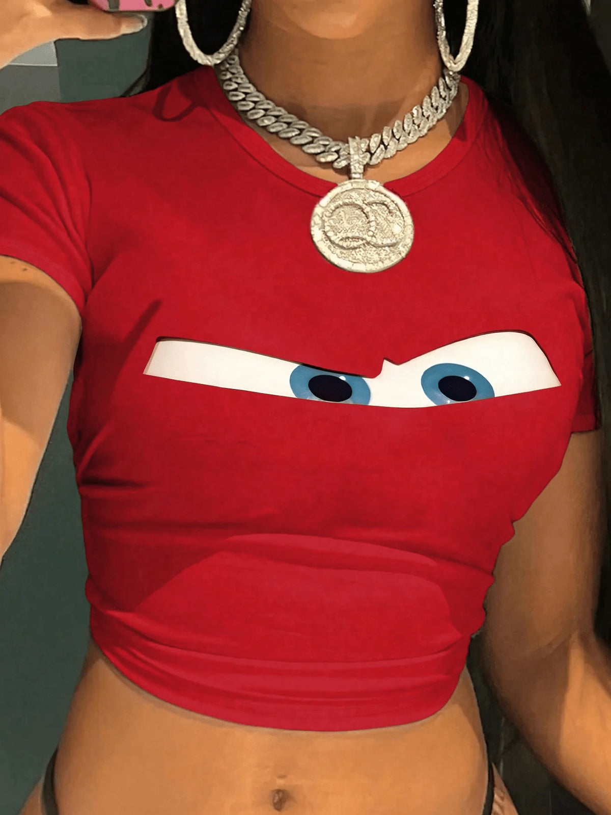 Women's Casual Short-Sleeved T-Shirt With Round Neck And Car Print, Ideal For Spring, Autumn And Summer.