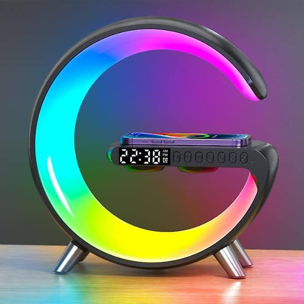 Wireless Charger Atmosphere Lamp, 2023 New Intelligent LED Table Lamp, Bluetooth Speaker, Dimmable Night Light Touch Lamp Alarm Clock with Music Sync