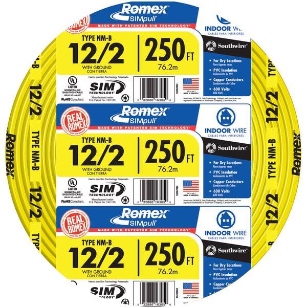 Southwire 25' 12 - 2 NM W/G Indoor Wire - Yellow - Building Wire 28828255