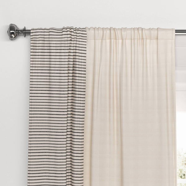 Threshold Blackout Woven Stripe Border Window Curtain Panel - Black - 50 x 84 in