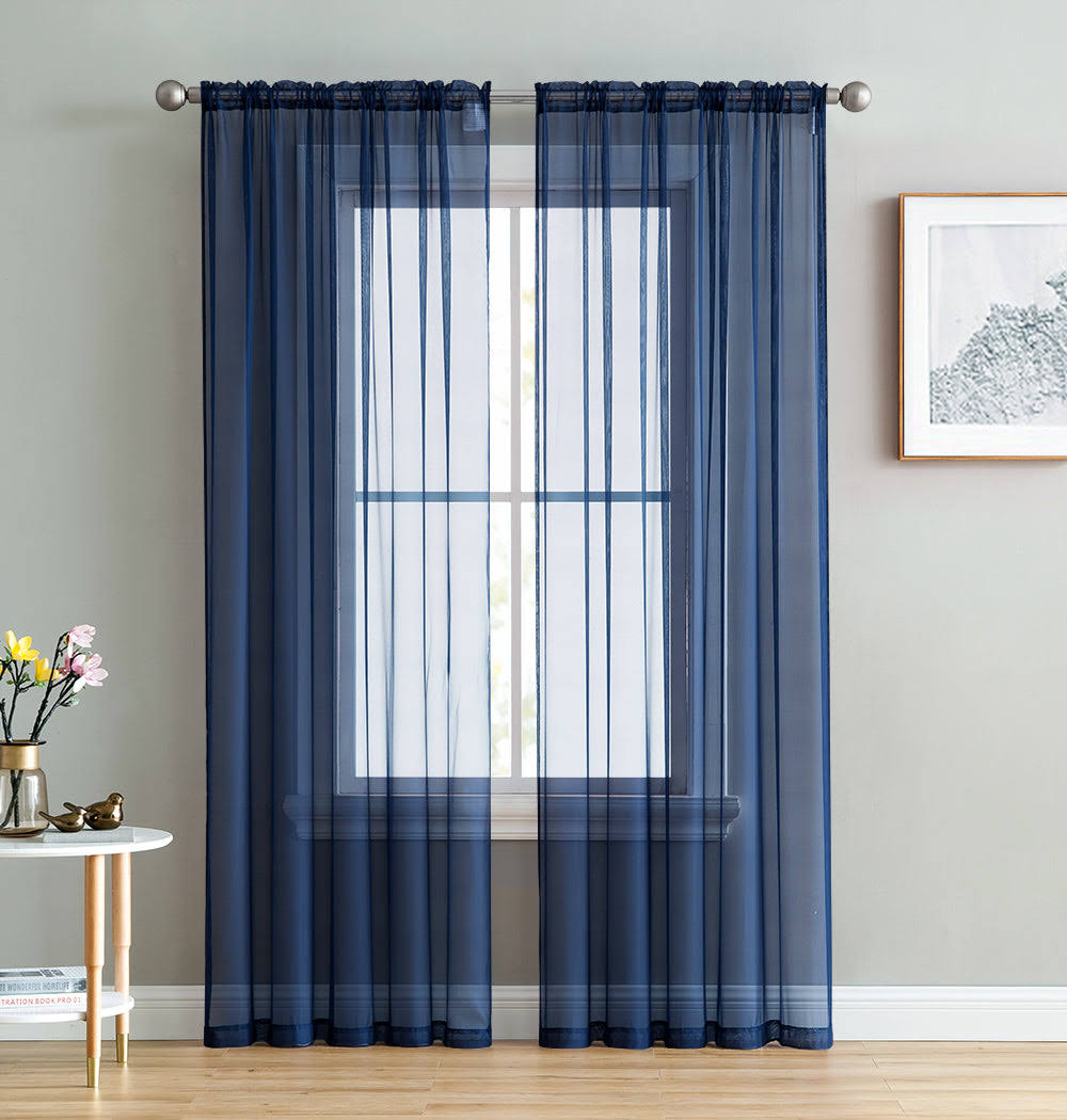 HLC.ME Sheer Voile Window Treatment Rod Pocket Curtain Panels for Bedroom and Living Room (Set of 2) Navy Blue / 54 W x 54 L