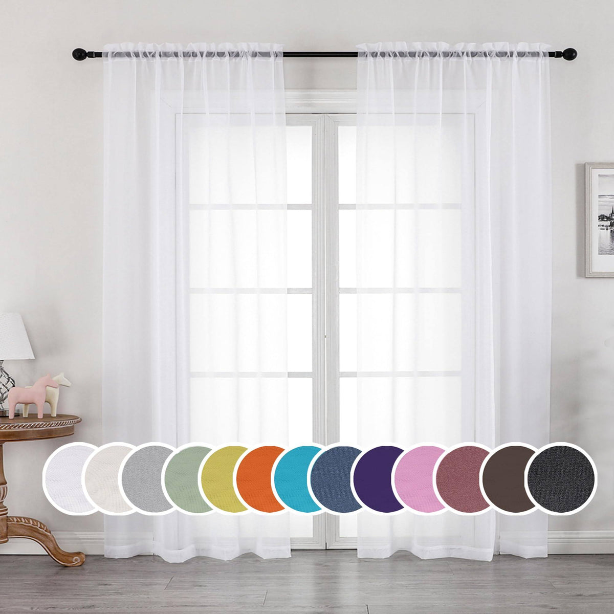 OWENIE Sheer White Curtains, Sheer Curtains 84 Inches Long 2 Panels Set, Rod Pocket Voile Fimly Sheer Drapes for Living Room/Bedroom, 2pcs, Each 42"