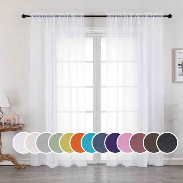 OWENIE Sheer White Curtains, Sheer Curtains 84 Inches Long 2 Panels Set, Rod Pocket Voile Fimly Sheer Drapes for Living Room/Bedroom, 2pcs, Each 42"