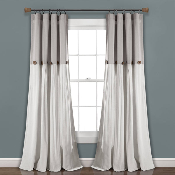 Lush Decor Linen Button Window Curtain Panel - 84", Single, Gray/White