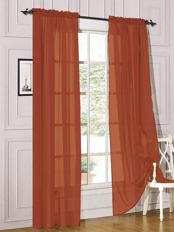 Decotex 2 Piece Sheer Voile Light Filtering Rod Pocket Window Curtain Panel Drape Set Available in A Variety of Sizes and Colors (54" x 84", Brick)